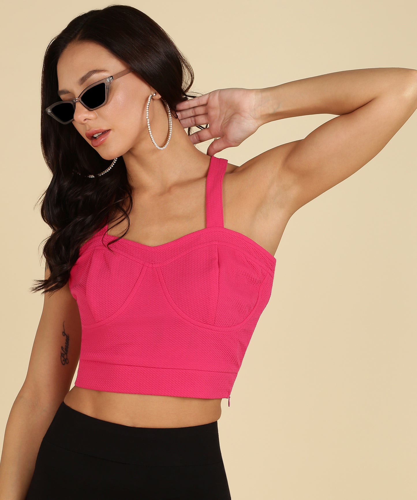 Trendy Pink Crop Top with Black Mini Skirt for Women | Stylish Party Wear Outfit
