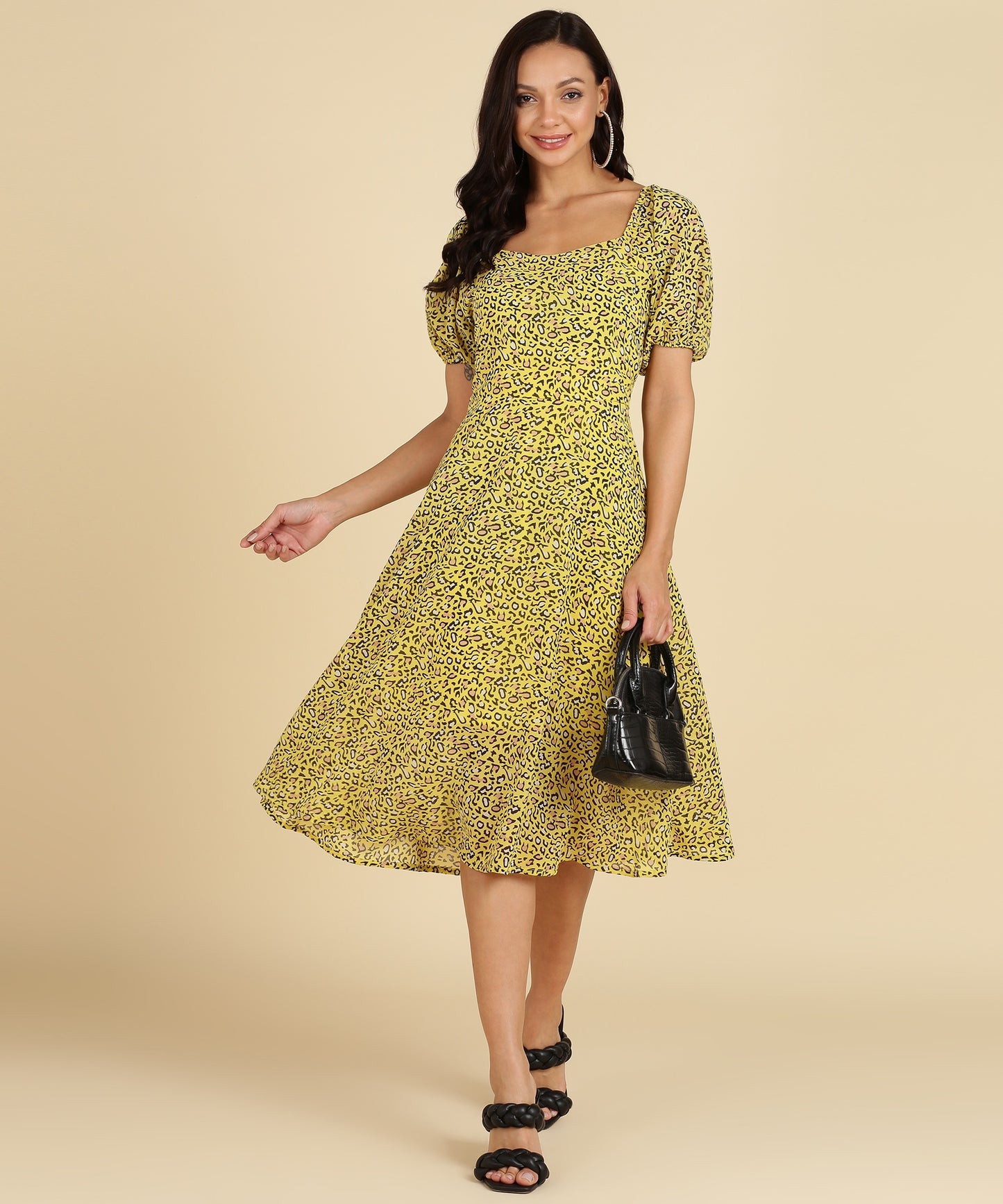 Yellow Color Animal Print Dress