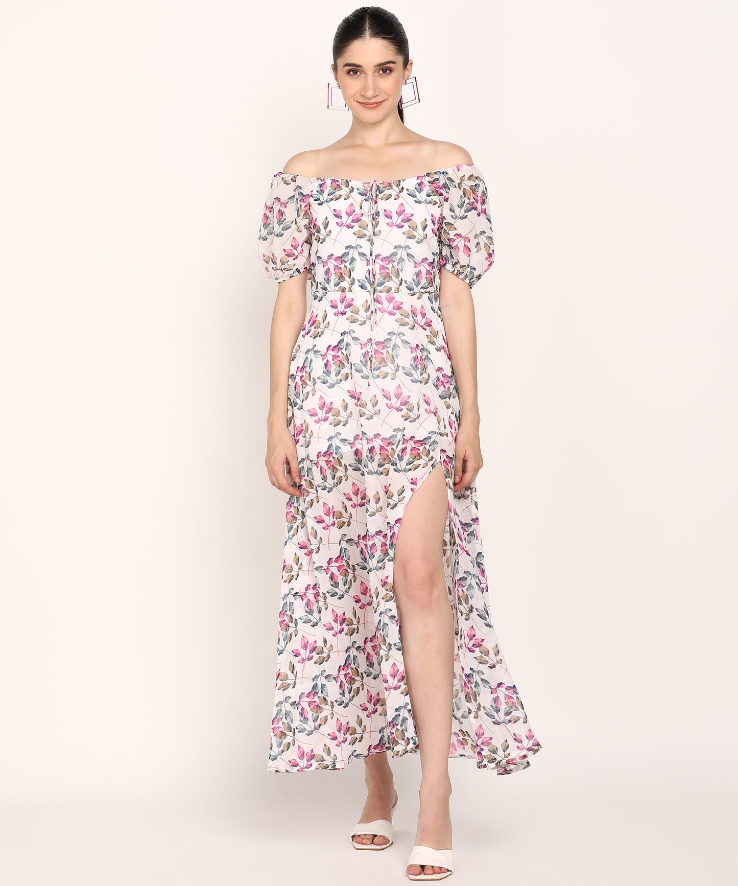 Leaf Print Slit Dress for Chic Days