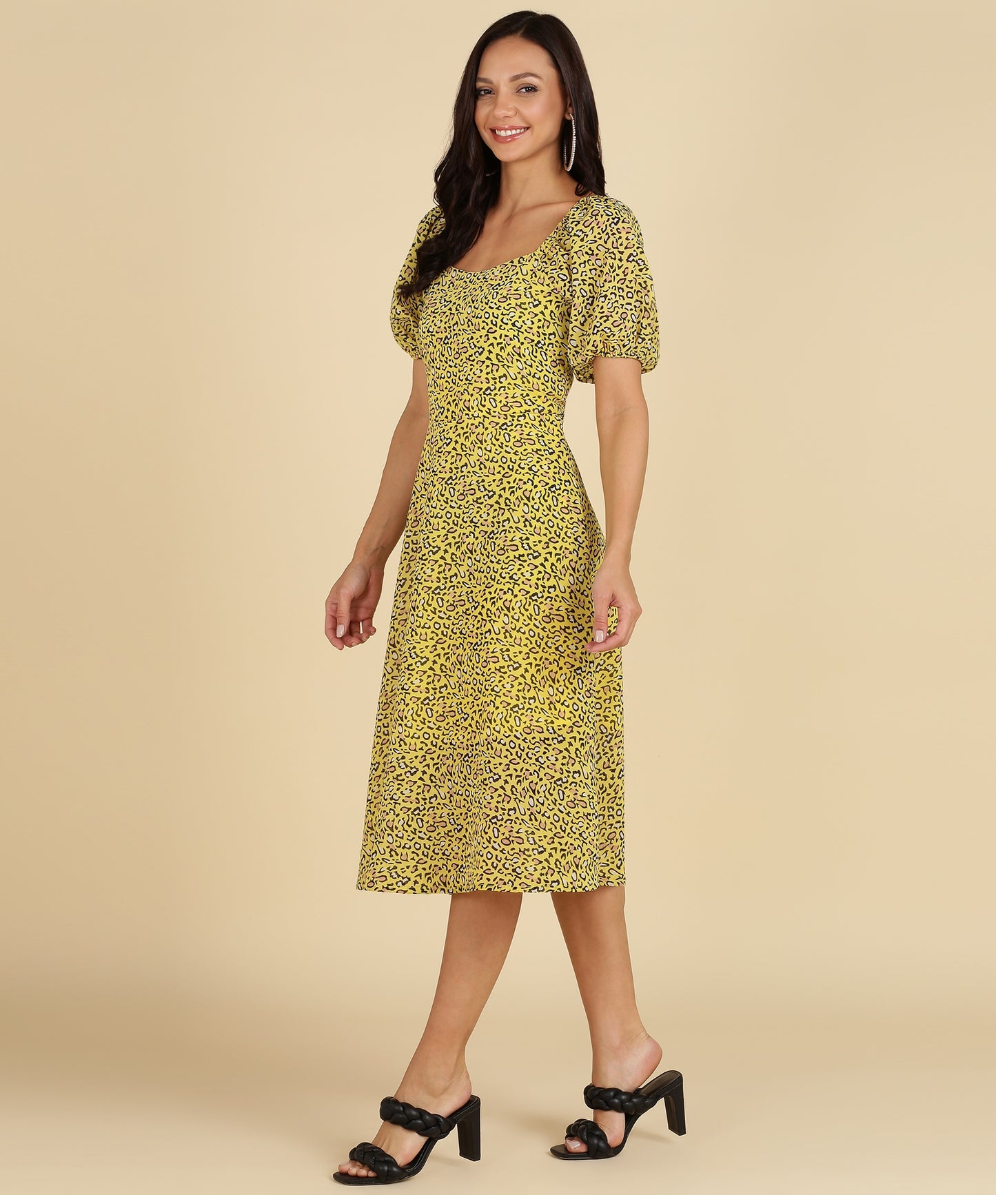 Yellow Color Animal Print Dress