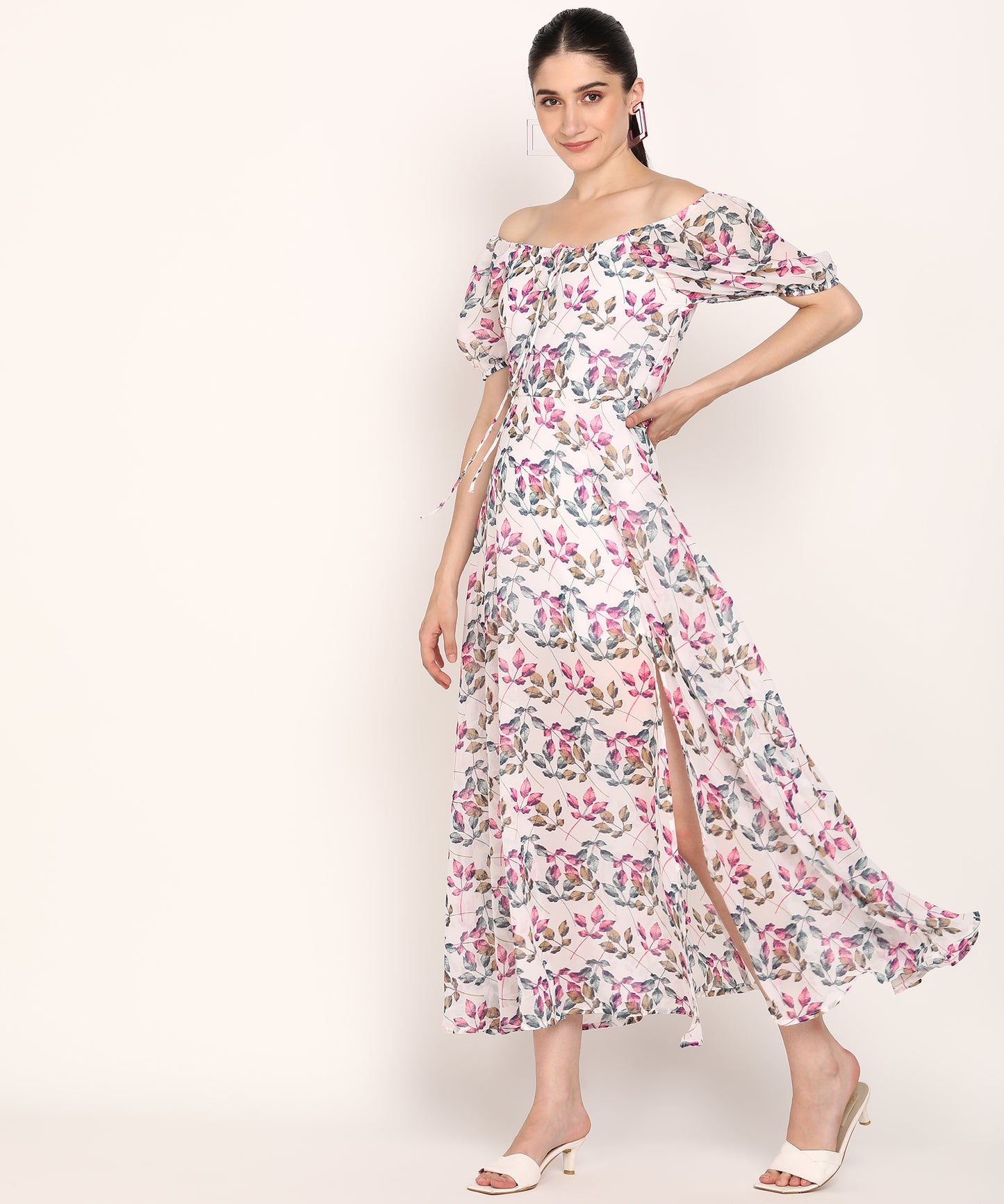 Leaf Print Slit Dress for Chic Days