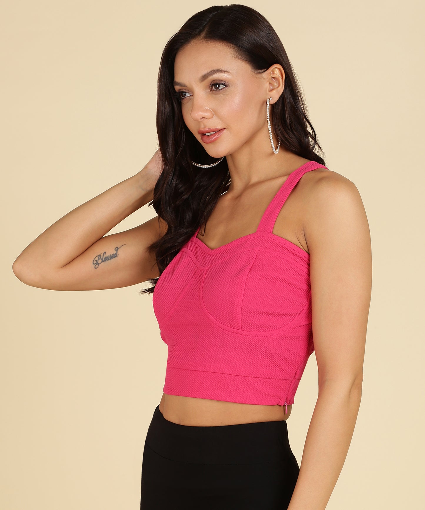 Trendy Pink Crop Top with Black Mini Skirt for Women | Stylish Party Wear Outfit