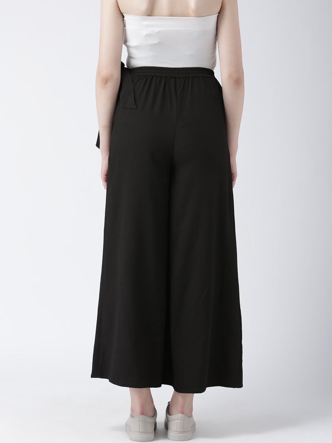 Black Wrap Style Wide Leg Trousers for Women