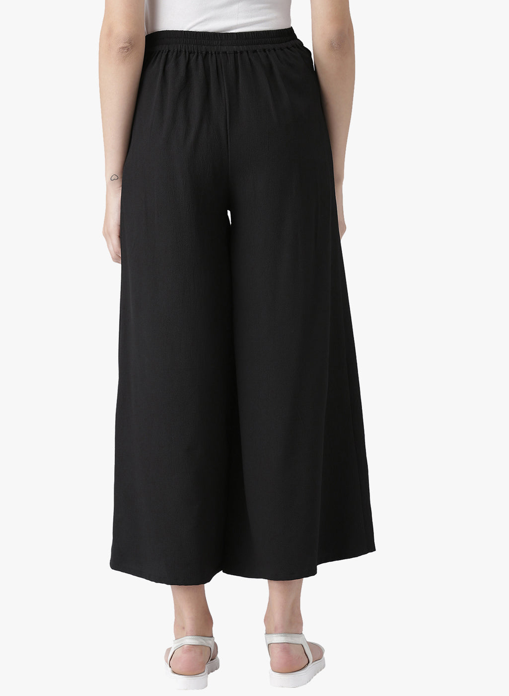 Black High Waist Pleated Tie-Up Trousers for Women