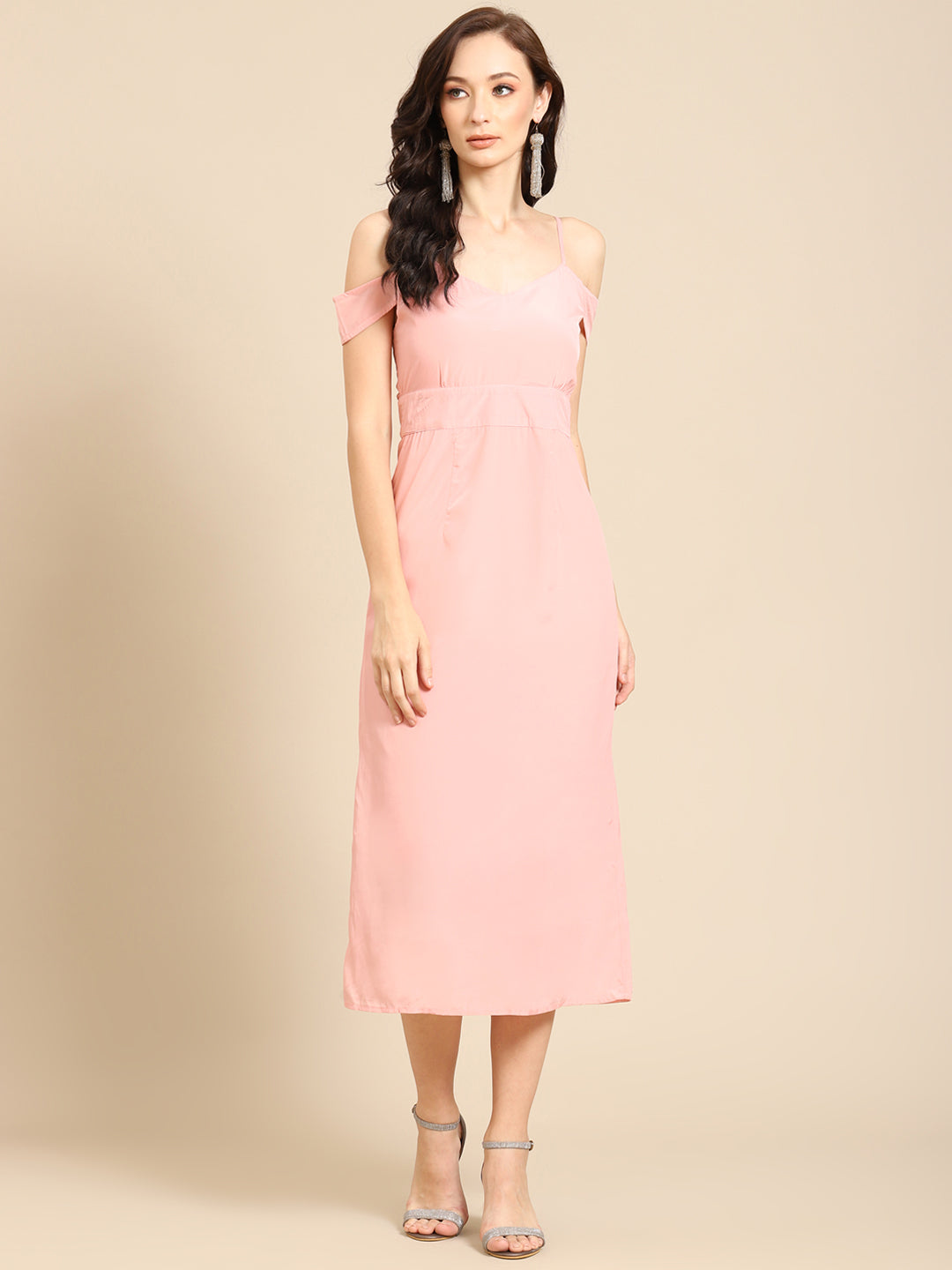 Elegant Pink Cold Shoulder Midi Dress for Women | Stylish Summer Outfit