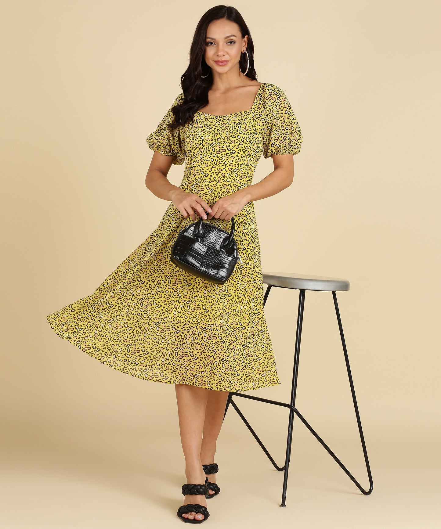 Yellow Color Animal Print Dress
