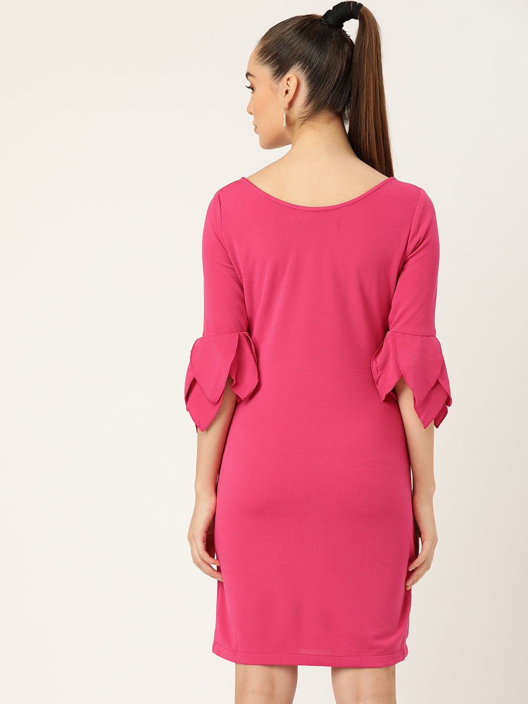 Pink Solid Shift Dress with Petal Sleeves