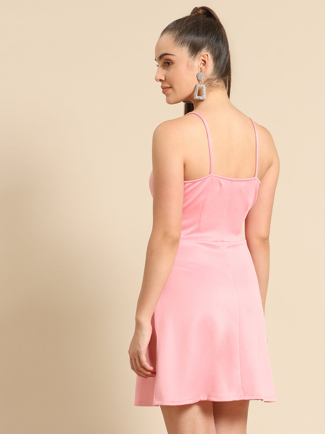 Stylish Pink Spaghetti Strap Mini Dress for Women | Cut Out Party Wear Outfit