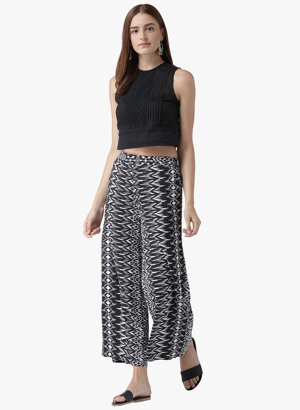 Black and White Ikat Printed Palazzo Pants for Women