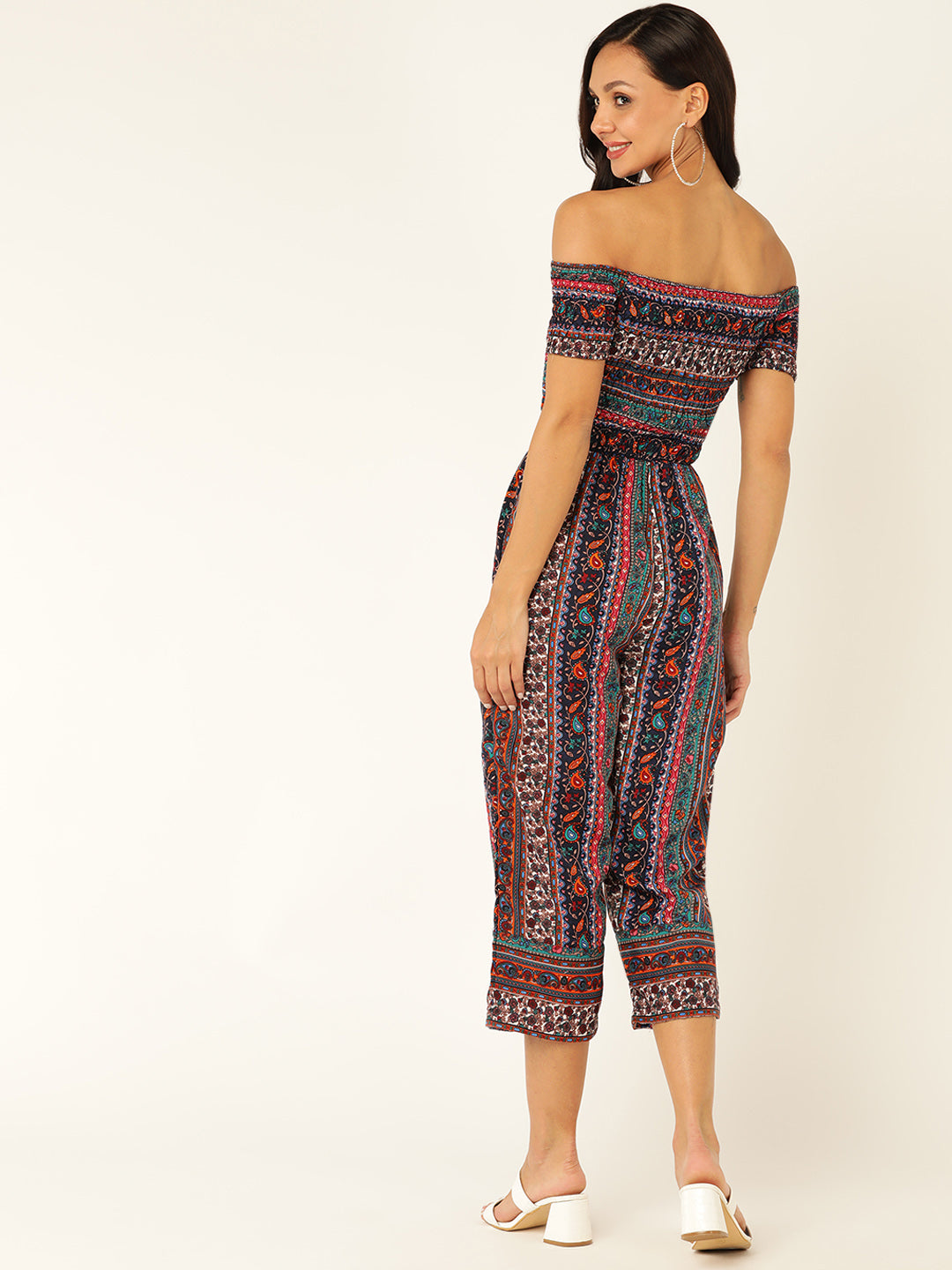 Boho Print Off-Shoulder Jumpsuit for Women – Casual & Vacation Wear