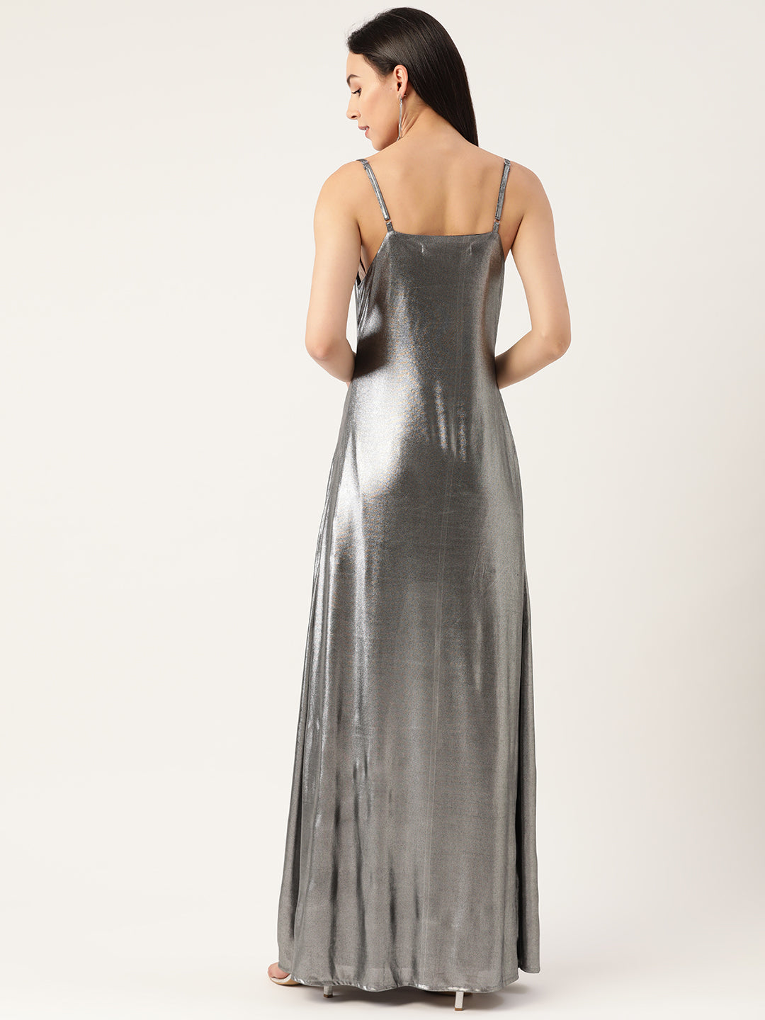 Silver Metallic Sleeveless Maxi Dress for Women