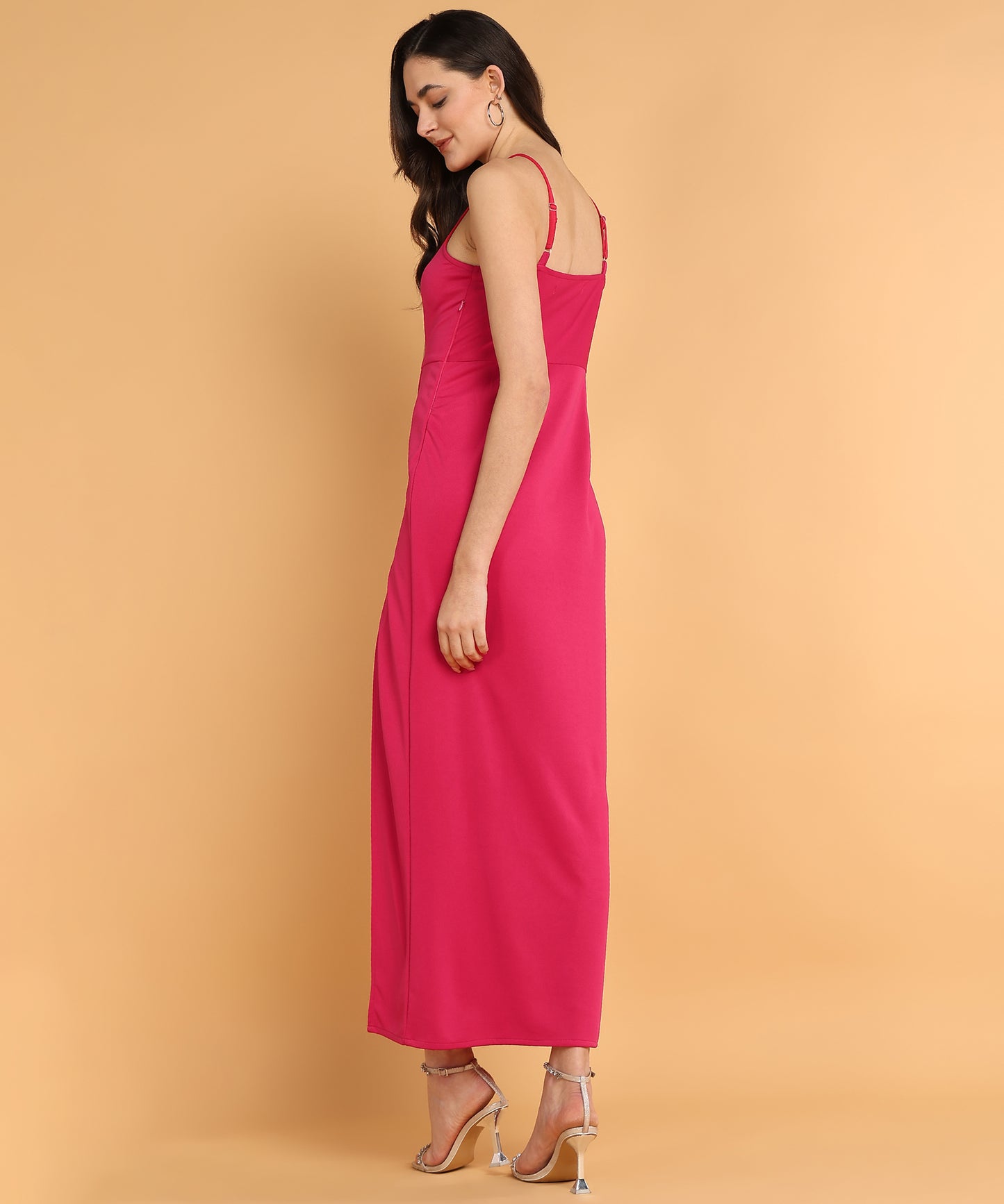 Pink One Shoulder Thigh High Slit Maxi Dress for Women