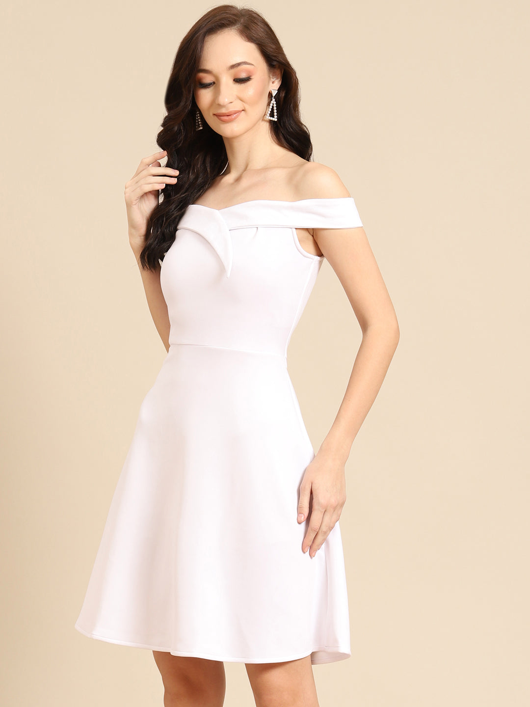 Elegant White Off Shoulder Fit and Flare Dress for Women