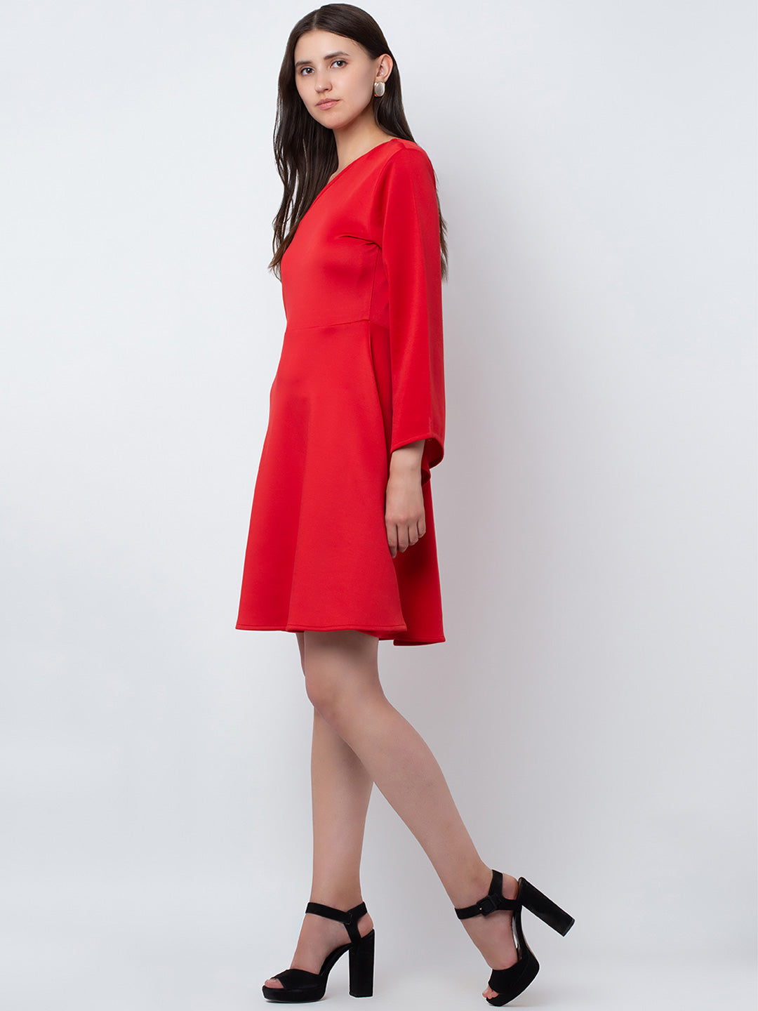 Red One Shoulder Flared Mini Dress for Women