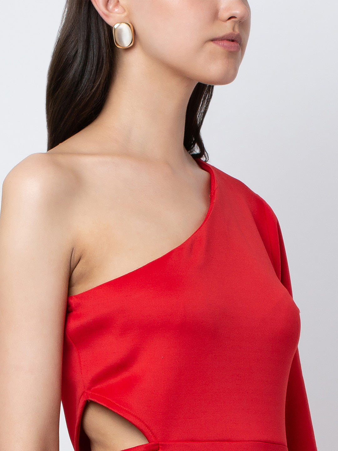 Red One Shoulder Flared Mini Dress for Women