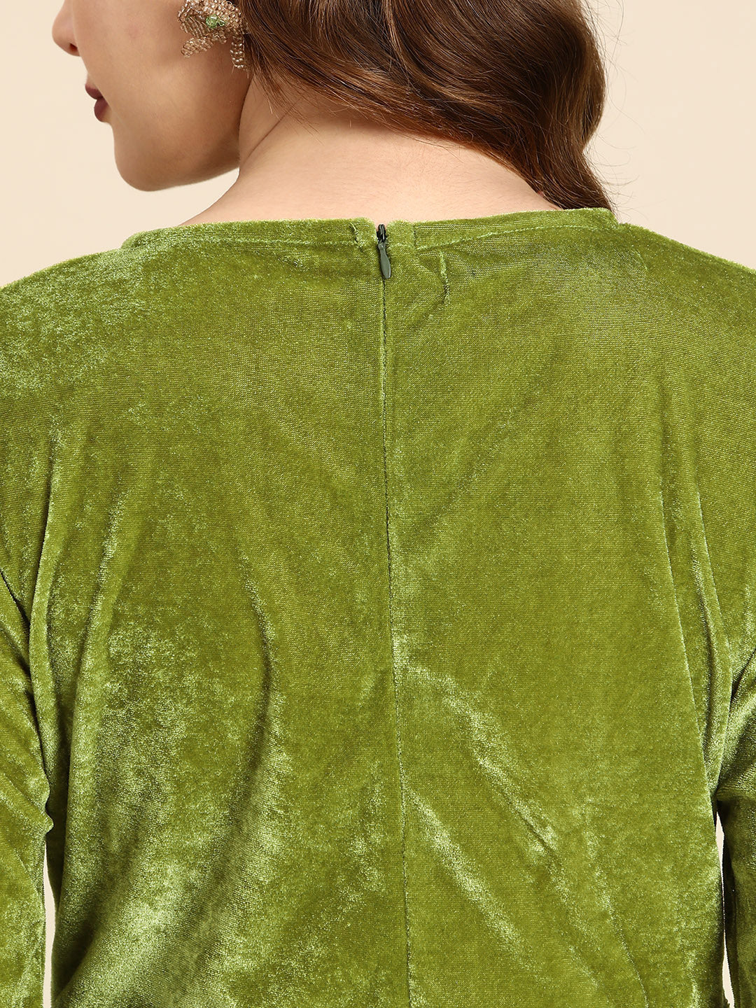 Elegant Green Velvet Wrap Dress for Women β Party Wear Dress with 3/4 Sleeves & Asymmetric Hem