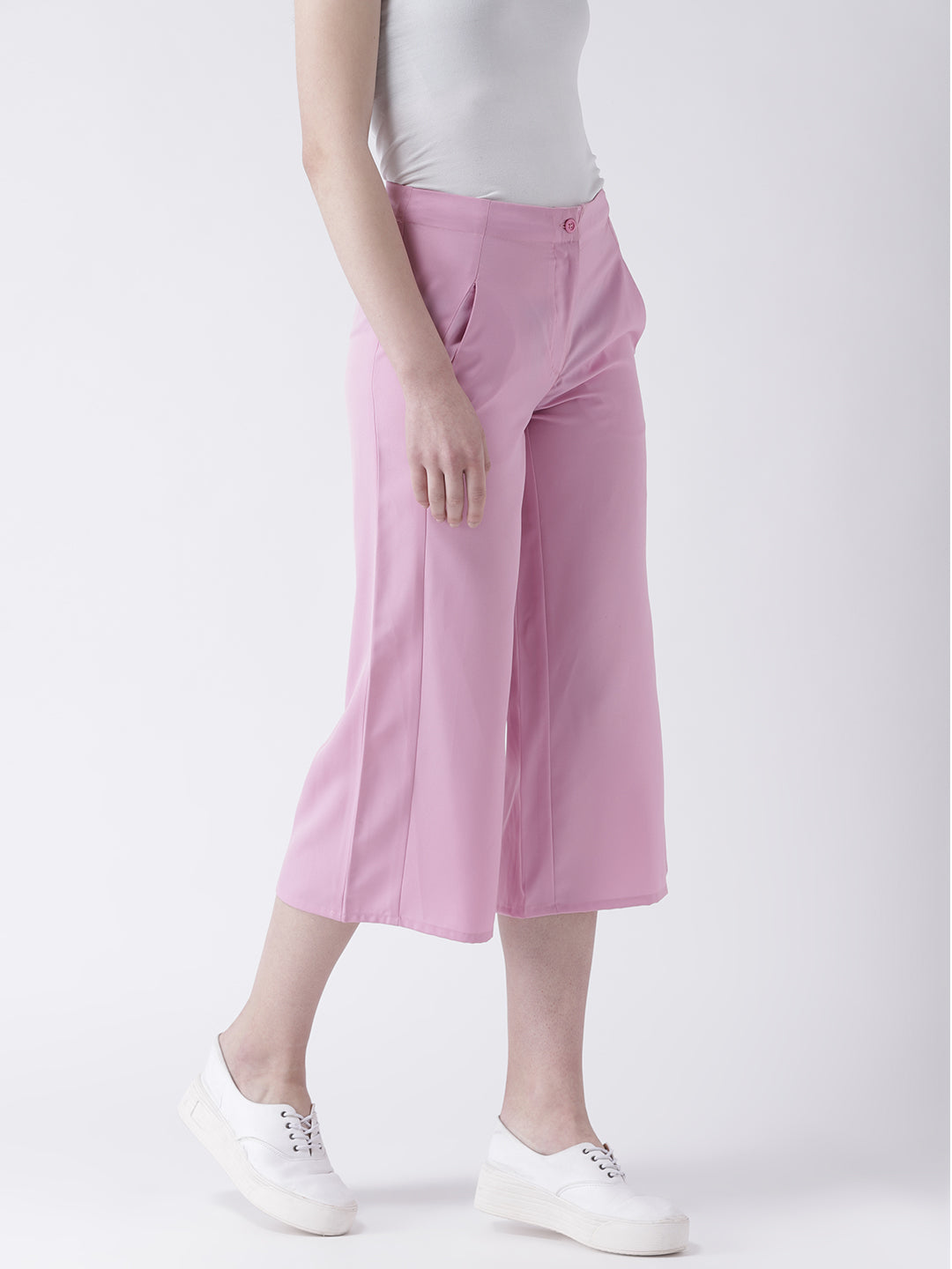 Women’s Pink Culottes Pants – High Waist Wide Leg Cropped Trousers