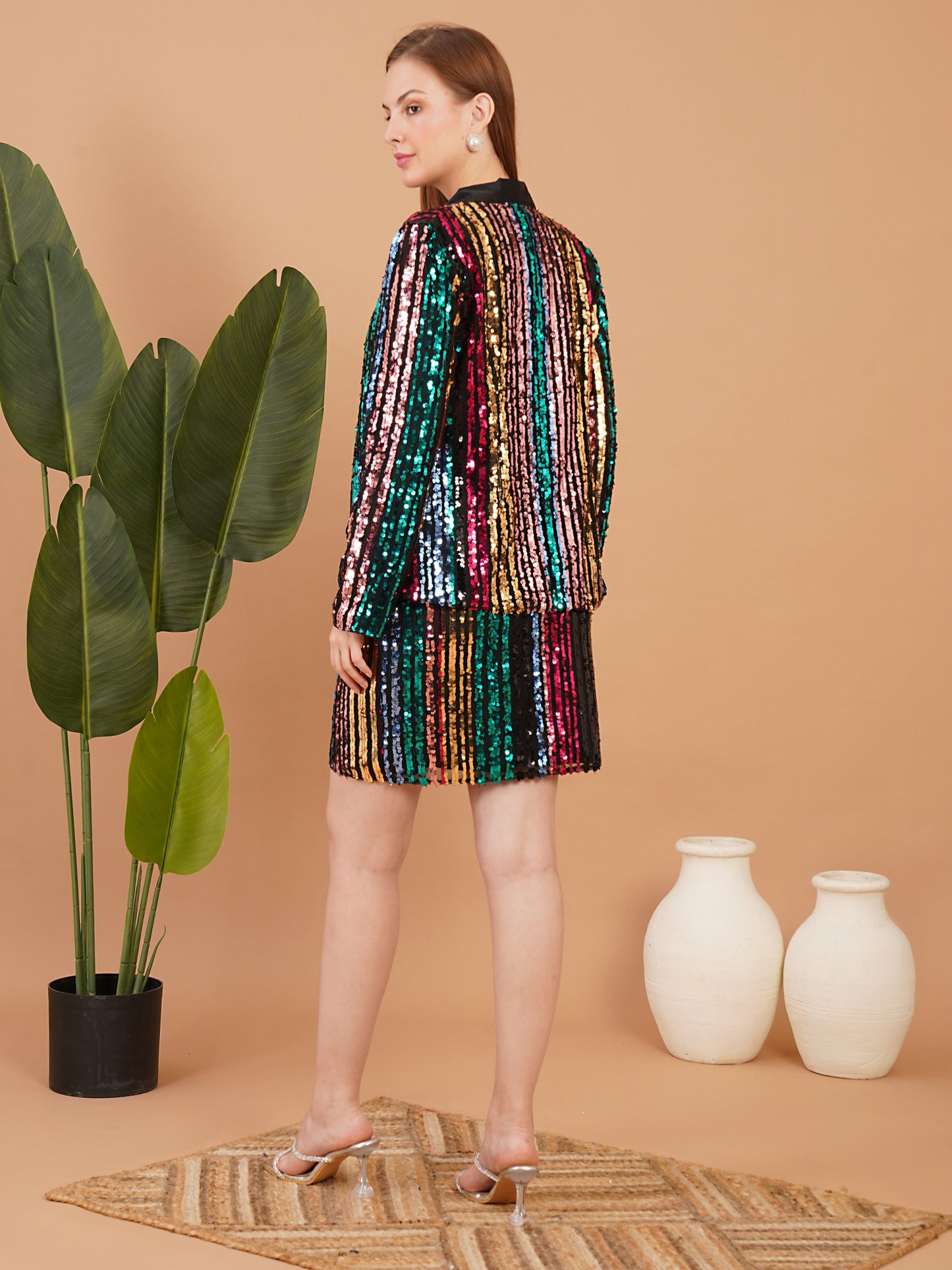 Multicolor Sequin Blazer and Skirt Set for Women – Party Wear Co-Ord Outfit