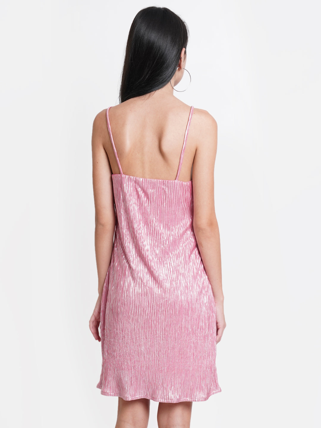 Pink Metallic Shimmer Dress for Women | Sleeveless Cowl Neck Partywear