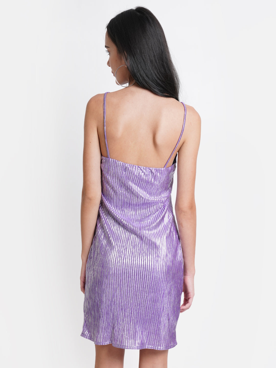 Pink Metallic Shimmer Dress for Women | Sleeveless Cowl Neck Partywear