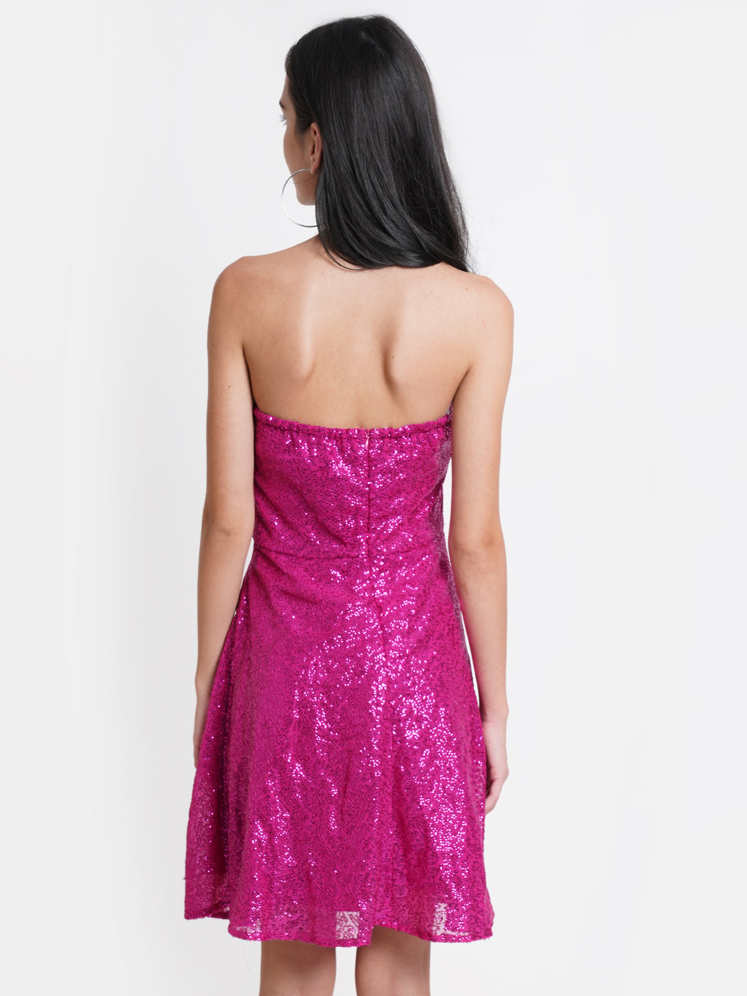 Hot Pink Sequin Strapless Party Dress for Women | Short Glitter Dress