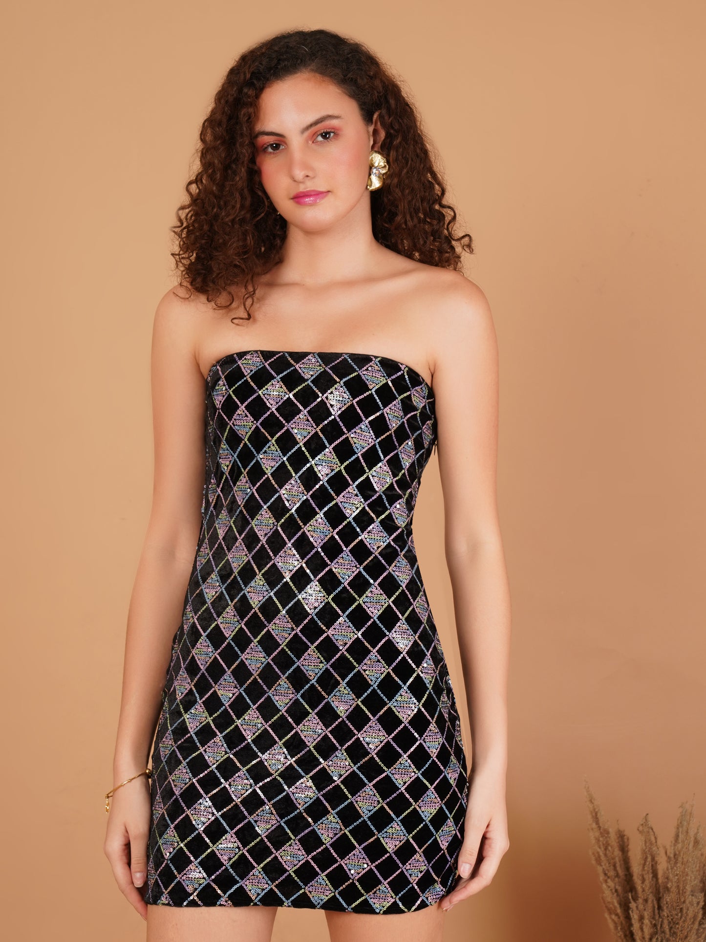 Strapless Sequin Mini Dress – Sparkling Black Sequin Dress for Parties