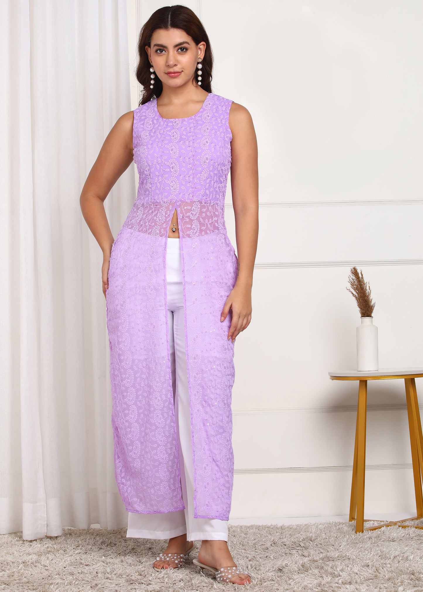 Women's Lavender Lace Kurti | Elegant Party Wear Set