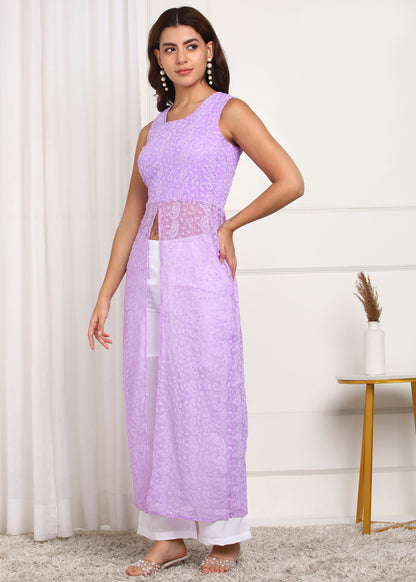Women's Lavender Lace Kurti | Elegant Party Wear Set