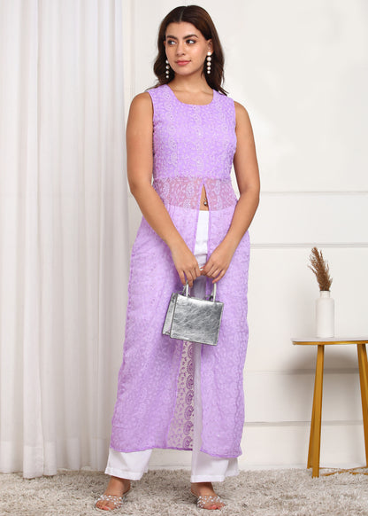 Women's Lavender Lace Kurti | Elegant Party Wear Set