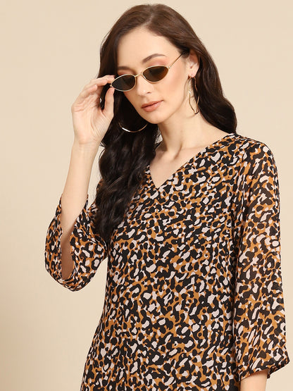 Women’s Leopard Print V-Neck Shift Dress – Casual Stylish Animal Print Outfit