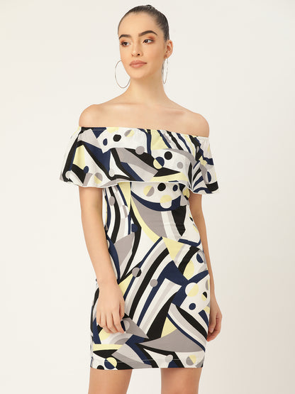 Women’s Off-Shoulder Abstract Print Bodycon Mini Dress