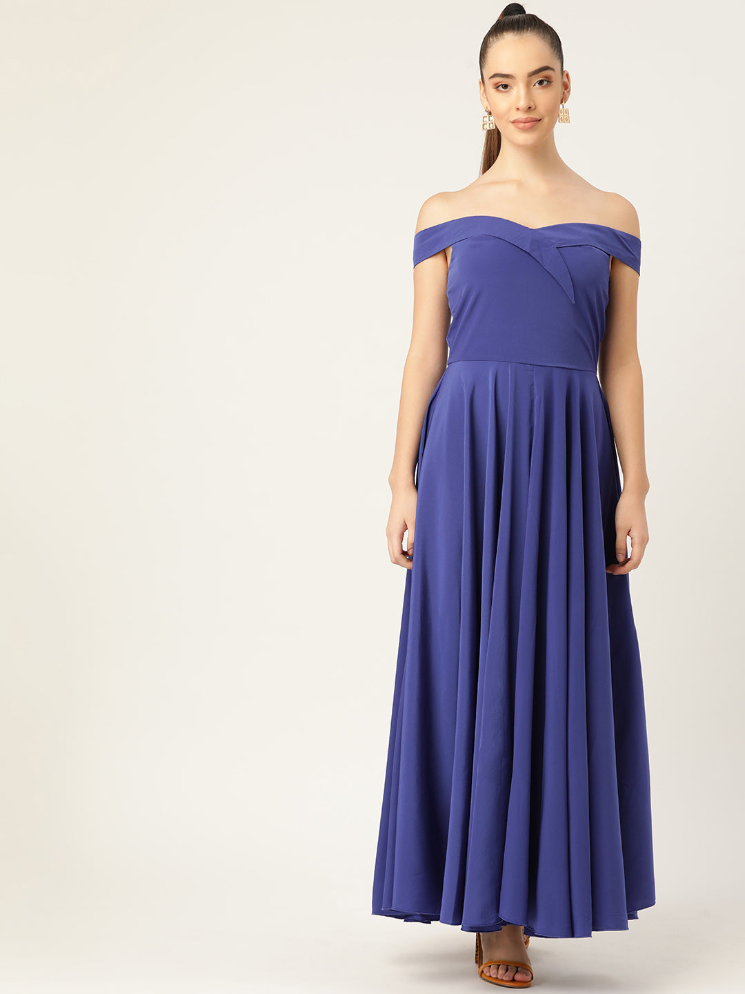 Elegant Off-Shoulder Maxi Dress for Women – Royal Blue Evening Gown