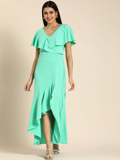 Mint Green Ruffle Sleeve High Low Maxi Dress