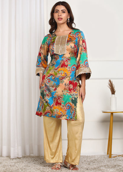 Women's Multicolor Printed Kurti | Festive Wear Set