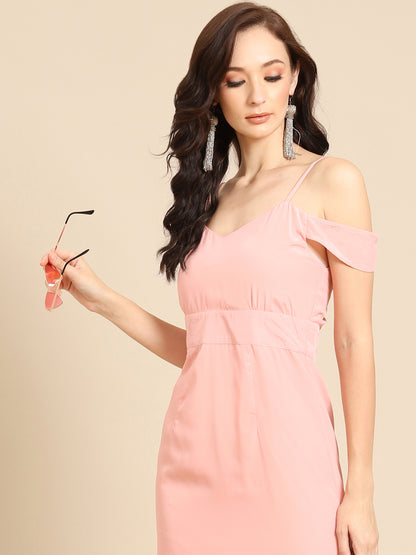 Elegant Pink Cold Shoulder Midi Dress for Women | Stylish Summer Outfit