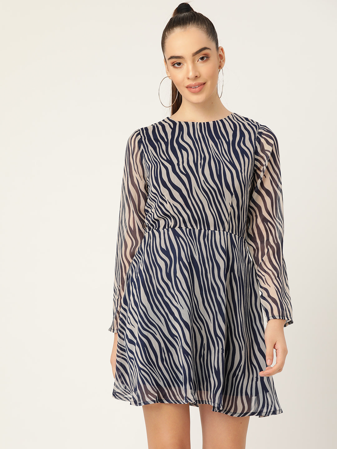 Women’s Black Zebra Print Long Sleeve Mini Dress