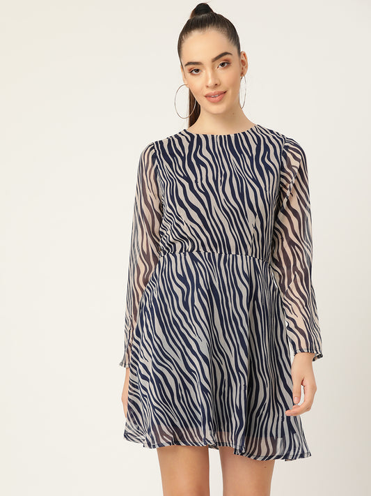 Women’s Black Zebra Print Long Sleeve Mini Dress