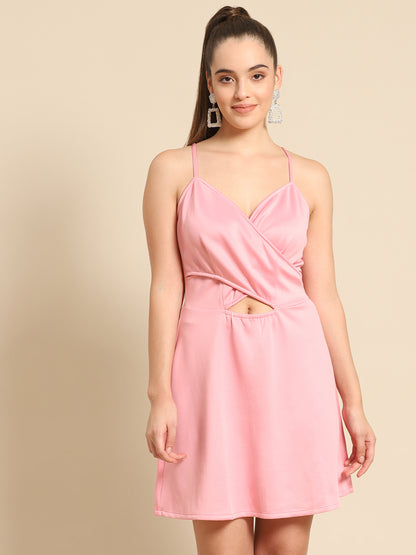 Stylish Pink Spaghetti Strap Mini Dress for Women | Cut Out Party Wear Outfit