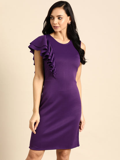 Elegant Purple One-Shoulder Ruffle Bodycon Dress for Women – Party & Evening Wear