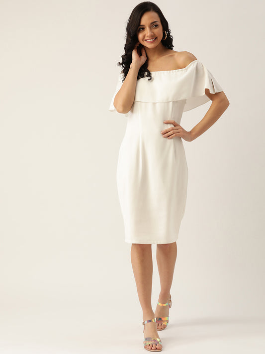 Women's White Off-Shoulder Bodycon Dress Elegant Knee-Length Western Dress for Parties