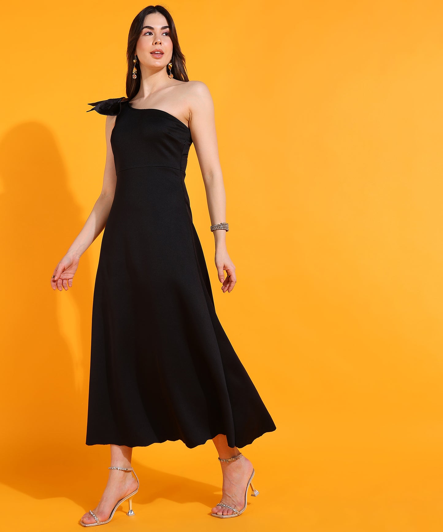 Black One Shoulder Maxi Dress for Women | Elegant Evening Party Wear