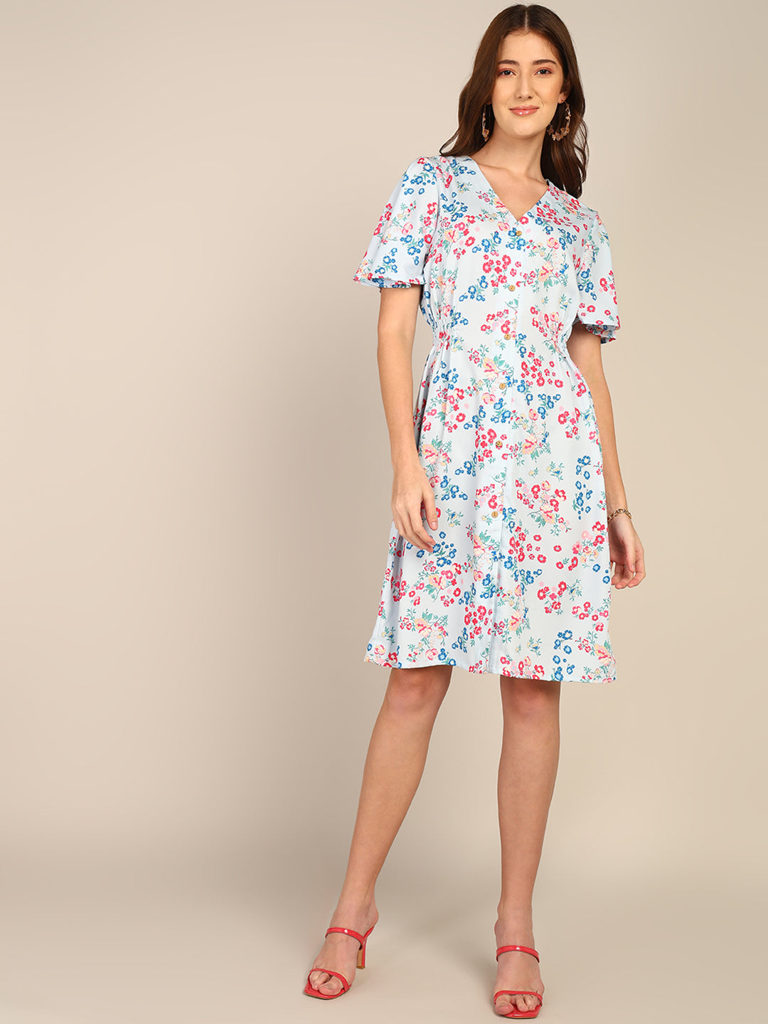 Floral Print V-Neck Dress for Women – Comfortable & Stylish Summer Outfit