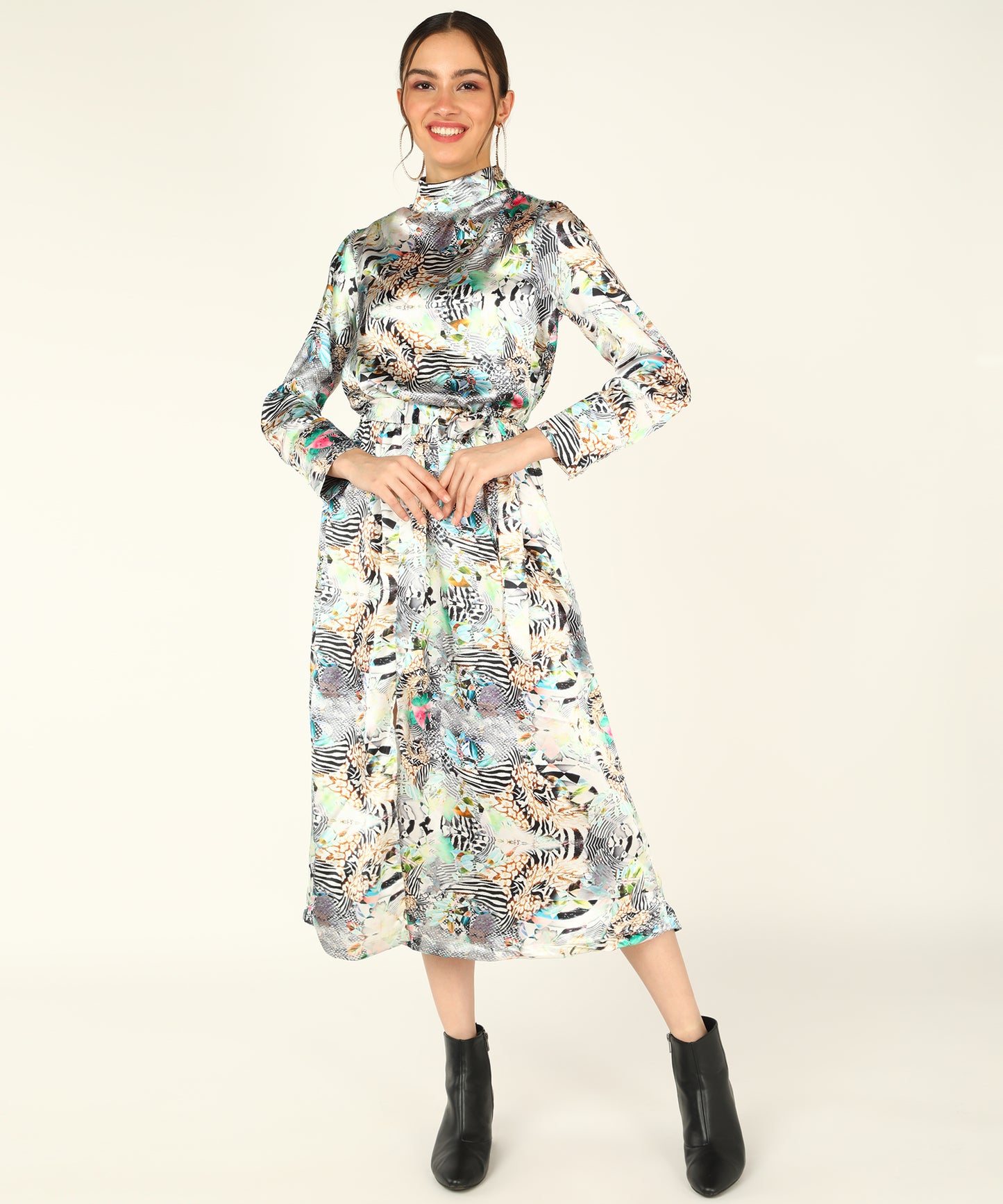 Urban Wild Zebra Print Satin Dress for Women