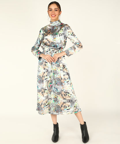 Urban Wild Zebra Print Satin Dress for Women