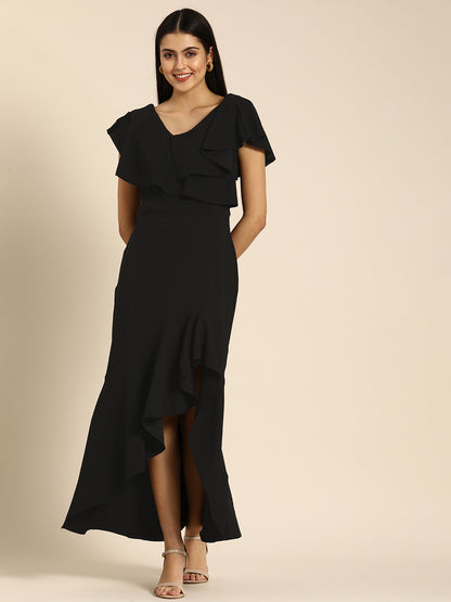 Black Ruffle Sleeve High Low Maxi Dress