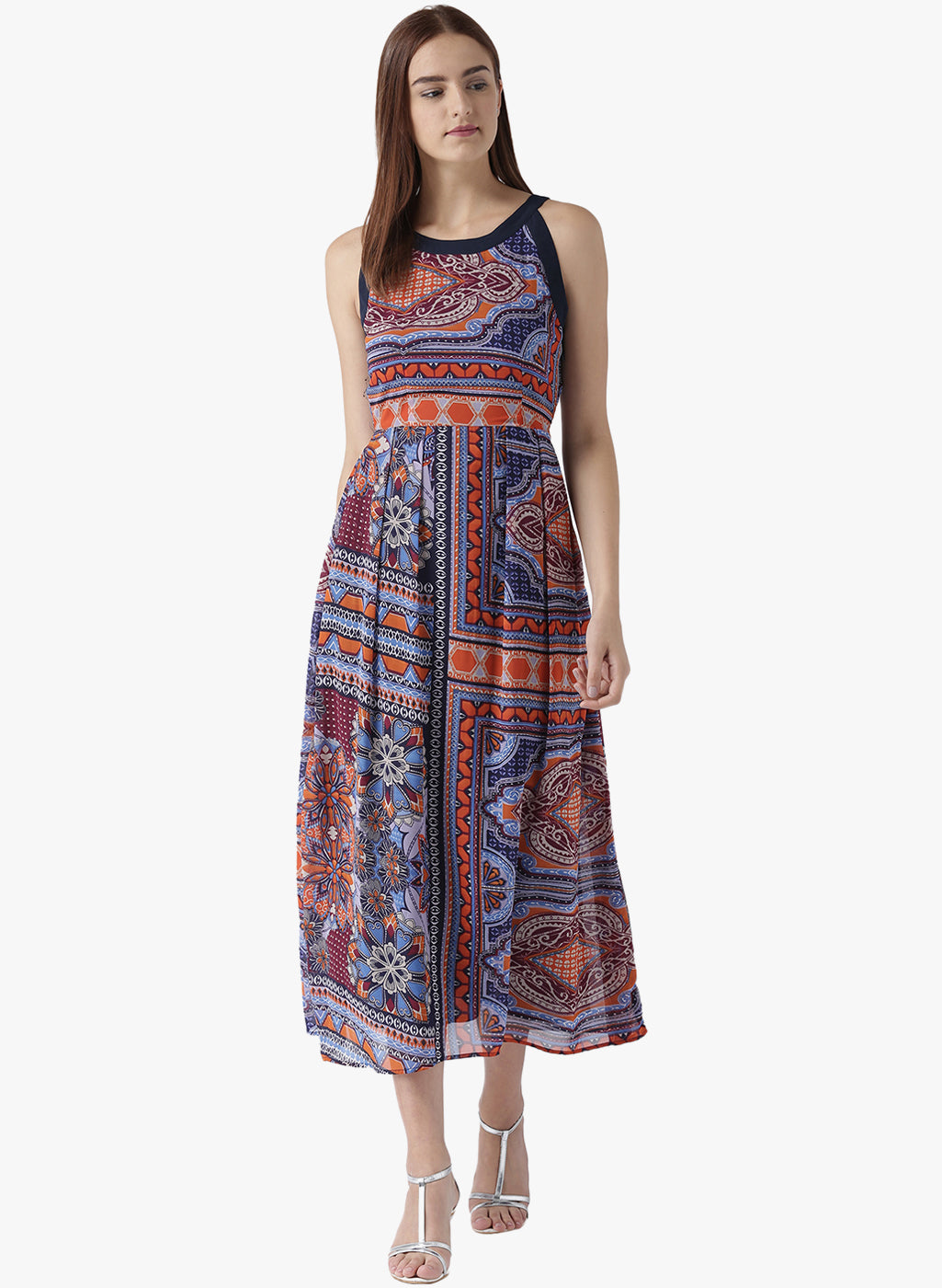 Women's Bohemian Printed Sleeveless Flared Maxi Dress