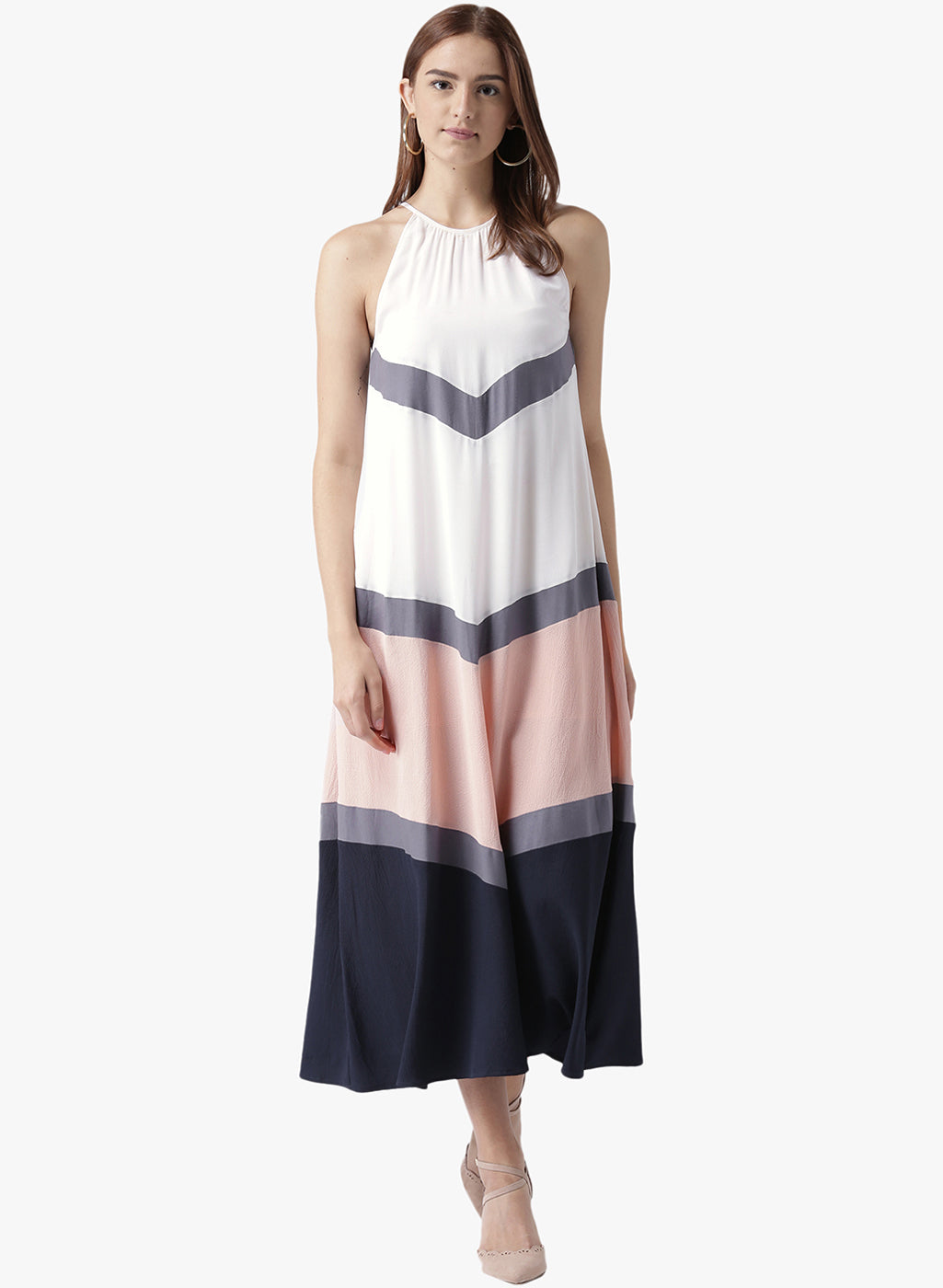 Women's Colorblock Halter Neck Sleeveless Maxi Dress