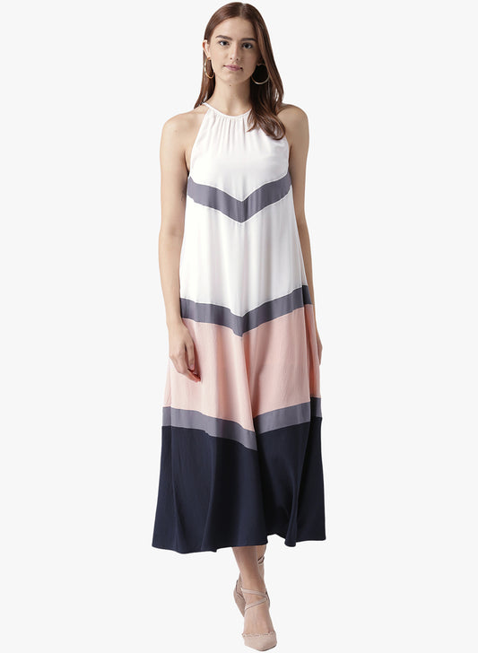 Women's Colorblock Halter Neck Sleeveless Maxi Dress