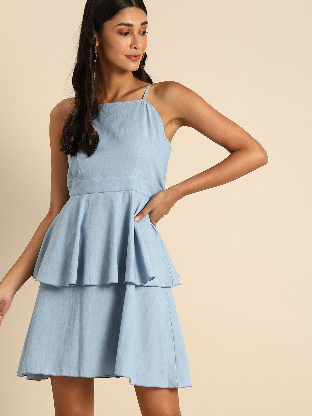 Light Blue Layered Sleeveless Mini Dress for Women - Casual Summer A-Line Dress
