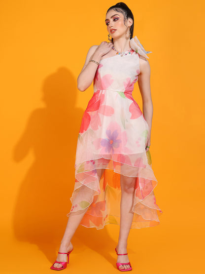 Women's One Shoulder Floral High-Low Dress – Summer Party Wear